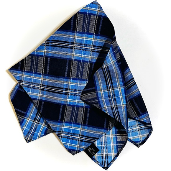 100% SILK MEN’S POCKET SQUARE HANKIE — ELEGANT CLASSIC COBALT BLUE PLAID - Picture 3 of 8